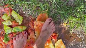Flithy feet vs watermelon