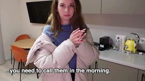 Brunette girl fucks a stranger after sharing a room with him POV