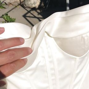 Cell Phone Video of Gorgeous White Satin Gown getting Peed on