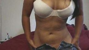 My smoking hot Asian GF with shapely tits does a nice striptease show
