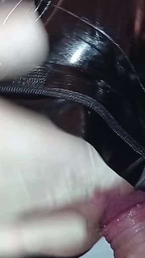 The Slave All in Latex Had to Take Good Care of Me, Until My Orgasm and His Cumshot. 3 Angle