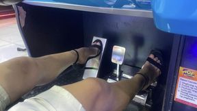 331 - Jammie playing arcade in open toe sandals