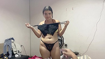 POV I show my new lingerie to my step cousin, we fuck and he cums inside. Spanish porn