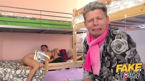 Fake Hostel Italian blonde with big boobs takes takes two