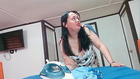 Stepson catches his stepmother ironing clothes and they start fucking