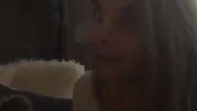 Blonde bombshell cougar gets nasty and smokes &mdash;  sucking cock&#x1F32D; like a pro