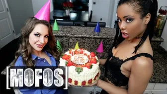 Petite Kimmy Granger and sexy Kira Noir give a wild birthday threesome