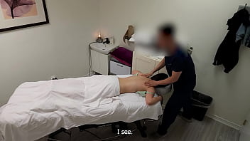 A gorgeous Japanese waitress who was like `no &mdash;  no &mdash;  no &mdash;  I have a boyfriend` when her massage therapist was about to fuck her pussy &mdash;  but she finished her massage with a big smile on her face