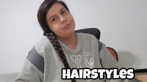 3 Hairstyles Play - Bun, Braid & Ponytail Long Hair Fetish