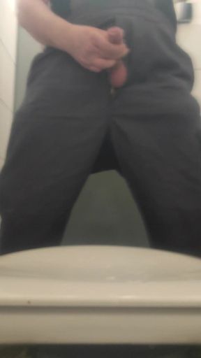 Piss and cum many times in puplic toilet at ma workstation   Clip 1
