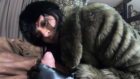 milfycalla- deep blow-job and cum play while wearing a hot green fur-coat , leather gloves and long boots 213