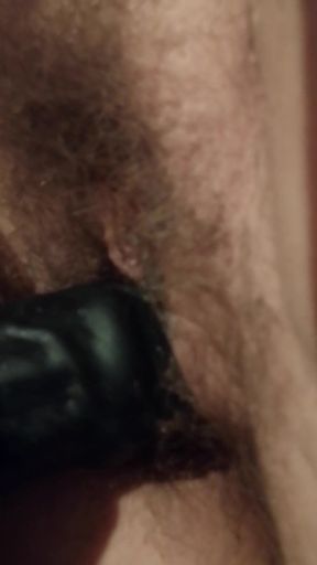 Hairy trans boy wanks with bad dragon toy