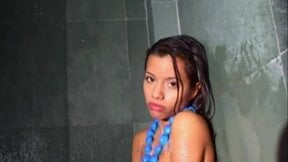 Hot Little Lupe is taking a naughty shower scrubing her body and showing off her