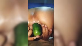 Latina's filthy debut: Cucumber assed-up and sent raw