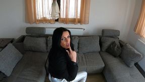 very shiny leggings & lots of cum on my new puffy downjacket