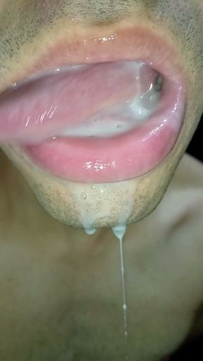 mouth milk, long tongue, sloopy, hard, kiss, tongue, playing with your cum, submissive, throat,   Clip 2