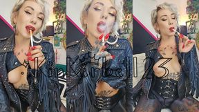 Chainsmoking encouragment wearing Leather jacket with tits out - Kinkerbell23