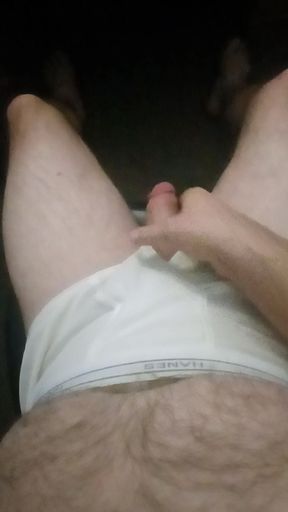 Jerking in rare white Hanes briefs