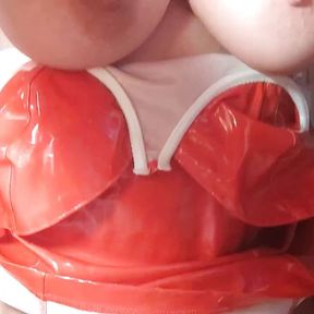 Anal and blowjob in red latex