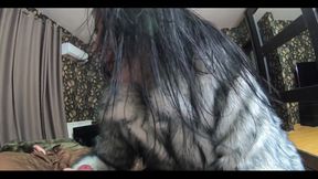 Face Fuck,cum Play While Wearing a Hot Grey Fur-coat and Long Boots 214