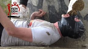 Licking very muddy sneakers clean