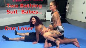 Two Bathing Suit Babes One Loser - Kim Chi And Autumn Bodell Double Domme Mixed Fighting With Scissoring and Facesitting WMV