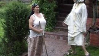 A sexy German granny and teen getting their holes smashed by three cocks
