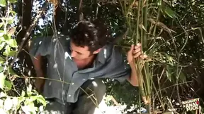 Kinky brunette model engrossed in a threesome with two guys