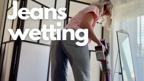 Desperate MILF Wets Her Jeans While Cleaning
