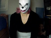 Bunny May Pt1! Female masked girl plays around with her white rabbit mask and her rubber body!