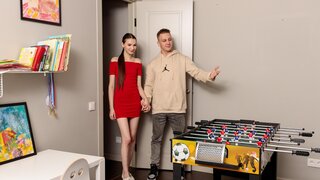 Cute Brunette Gets Horny During Table Football With Her Boyfriend