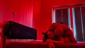 Bedroom Fun. Sensual Sex Under Red Lights