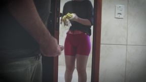 Married cleaning lady secretly gives a blowjob to her boss's son.
