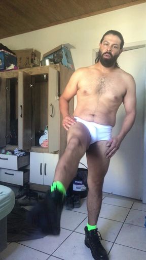 Trying Out New Swim Trunks and Boots. Exercises and Stretches.