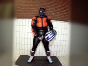 RubberBikerPup with new FOX Comp R boots and protective gear