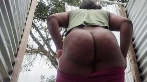 Outdoor beach scene with Latina milf in changing room &mdash;  big ass&#x1F351; and sloppy brazil