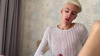 Daddy jerks off his stepson&#039_s big cock and helps him cum a lot