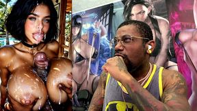 big breast slut with dsl lips gets blasted in the face with cum by a thicc hard bbc between her fat tits, ai generated