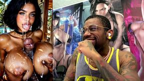 big breast slut with dsl lips gets blasted in the face with cum by a thicc hard bbc between her fat tits, ai generated