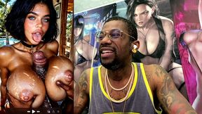 big breast slut with dsl lips gets blasted in the face with cum by a thicc hard bbc between her fat tits, ai generated