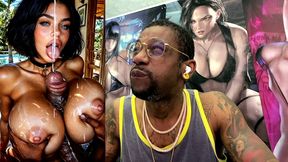 big breast slut with dsl lips gets blasted in the face with cum by a thicc hard bbc between her fat tits, ai generated