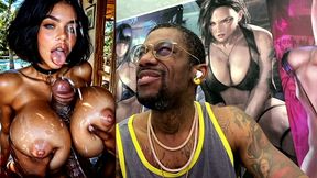 big breast slut with dsl lips gets blasted in the face with cum by a thicc hard bbc between her fat tits, ai generated