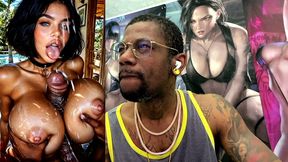 big breast slut with dsl lips gets blasted in the face with cum by a thicc hard bbc between her fat tits, ai generated