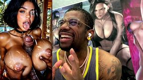 big breast slut with dsl lips gets blasted in the face with cum by a thicc hard bbc between her fat tits, ai generated