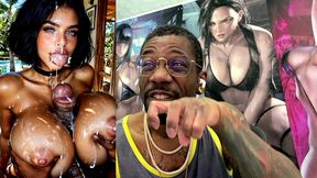 big breast slut with dsl lips gets blasted in the face with cum by a thicc hard bbc between her fat tits, ai generated