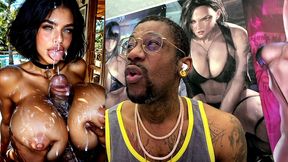 big breast slut with dsl lips gets blasted in the face with cum by a thicc hard bbc between her fat tits, ai generated