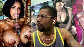 big breast slut with dsl lips gets blasted in the face with cum by a thicc hard bbc between her fat tits, ai generated