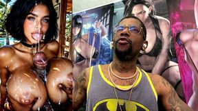 big breast slut with dsl lips gets blasted in the face with cum by a thicc hard bbc between her fat tits, ai generated