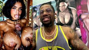 big breast slut with dsl lips gets blasted in the face with cum by a thicc hard bbc between her fat tits, ai generated