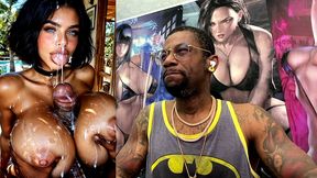 big breast slut with dsl lips gets blasted in the face with cum by a thicc hard bbc between her fat tits, ai generated